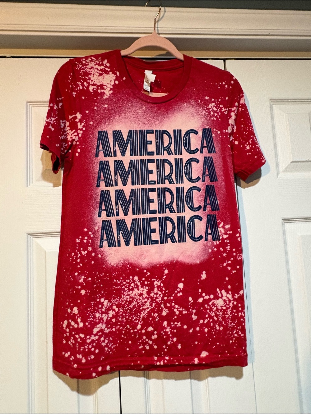 SHEIN Red Bleached 'AMERICA' Repeat Graphic Tee